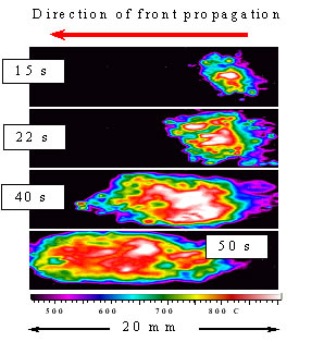 Development of temperature waves during soot combustion in a Diesel Particulate Fiter (DPF)